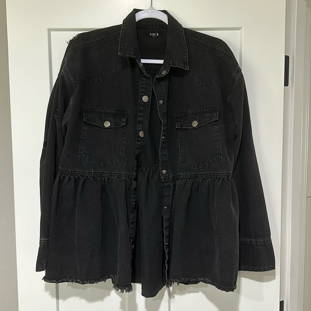 Vici Distressed Black Denim Jacket